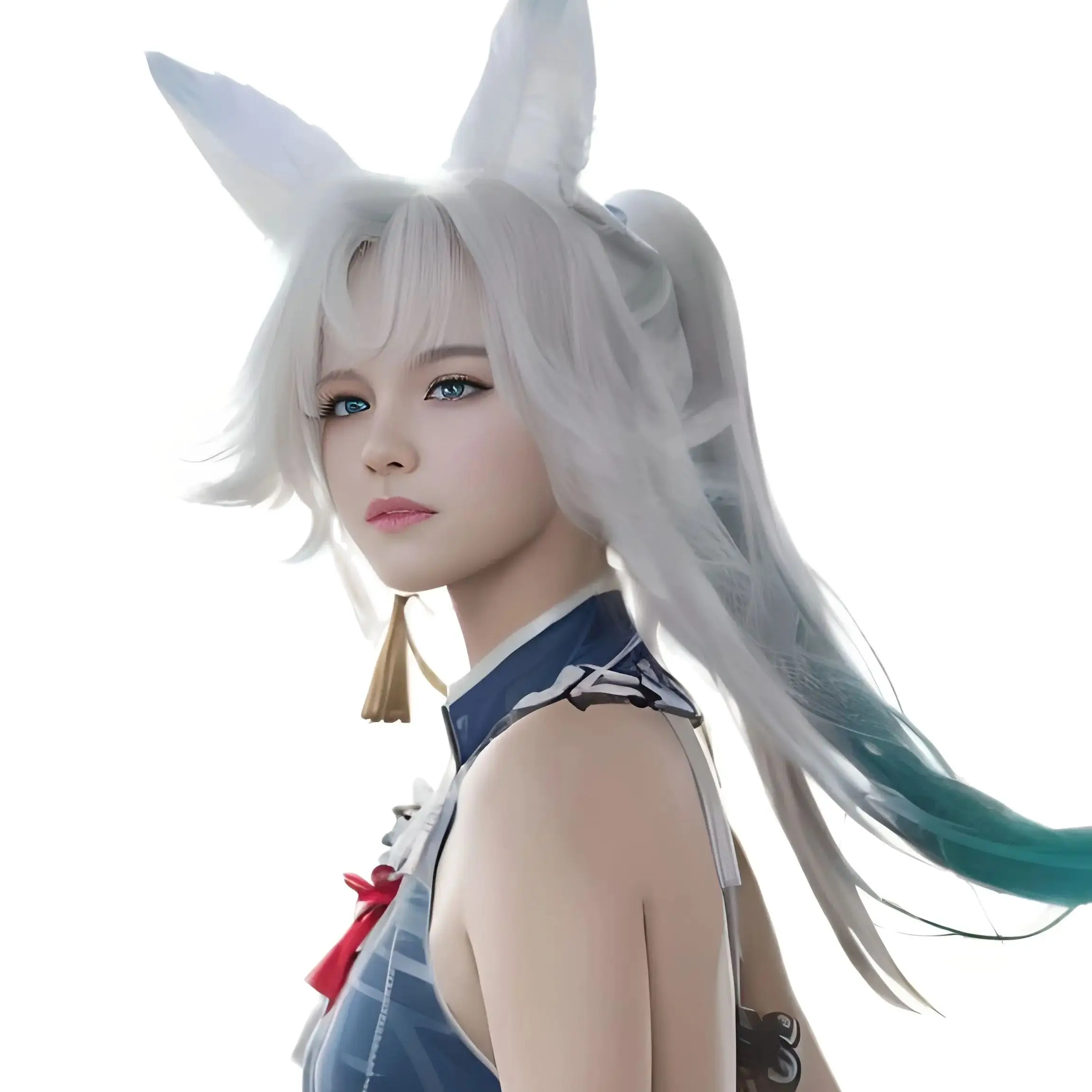 Парик для косплея Game Honkai Star Rail Feixiao серебристый белый градиентный с длинными