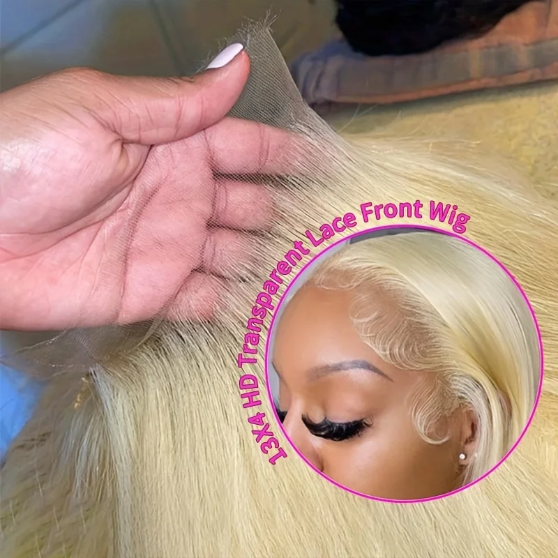 613 Блондинка Короткий Боб Парик Прямые Человеческие Волосы Глубокая Часть 13x4