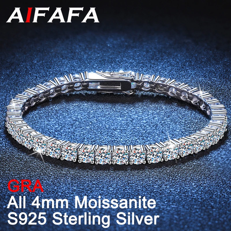 

AIFAFA Real 3/4mm All Moissanite Tennis Bracelet For Women Men 100% 925 Sterling Silver Sparkling Diamond Hand Chain Jewelry GRA