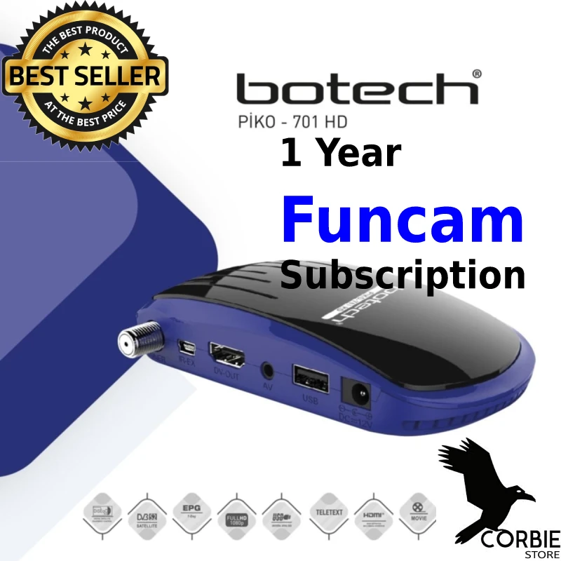 Botech Piko 701 Hd Mini Satellite Receiver + 1 Year Funcam Subscription And Youtube