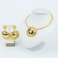 dubai jewelry set for women round beads pendant necklace and earrings wedding bridal gold plated nigerian accessory gifts