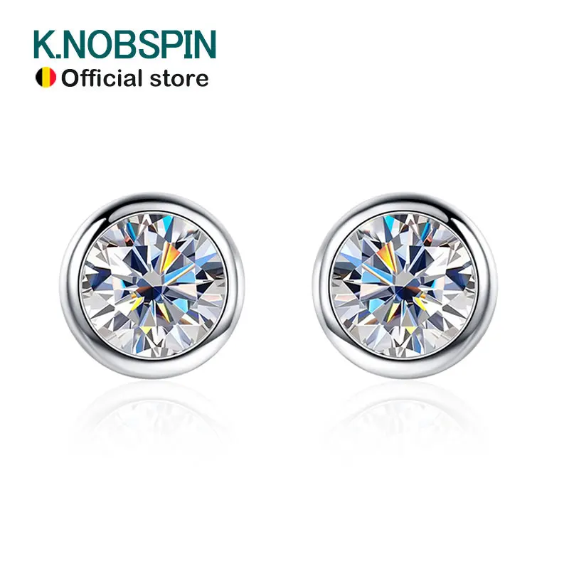 Фото KNOB SPIN 1ct D Цвет Муассанит Серьги Стерлингового Серебра 925 Белое Золото Серьги-гвоздики Свадебные Обручальные Серьги Для Женщин №1