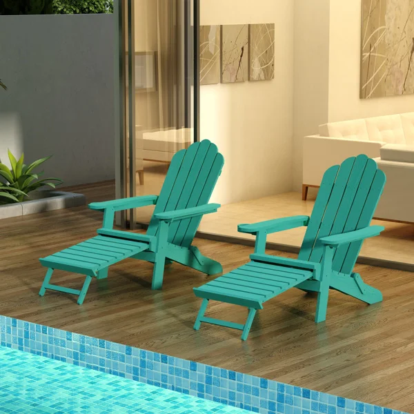 

TALE Folding Adirondack Chair with Pullout Ottoman with Cup Holder Oaversized Poly Lumber for Patio Deck Garden Backyard