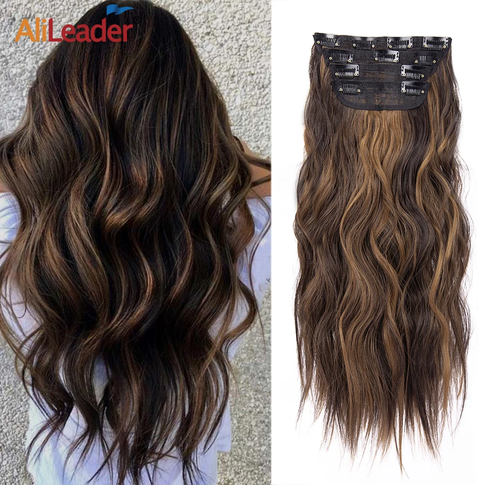 

Synthetic Hair Extensions Long Wavy Hairpieces Clip In Hair Extensions 20Inch 220G 4Pcs/Set Ombre Thick Hairpieces Full Head