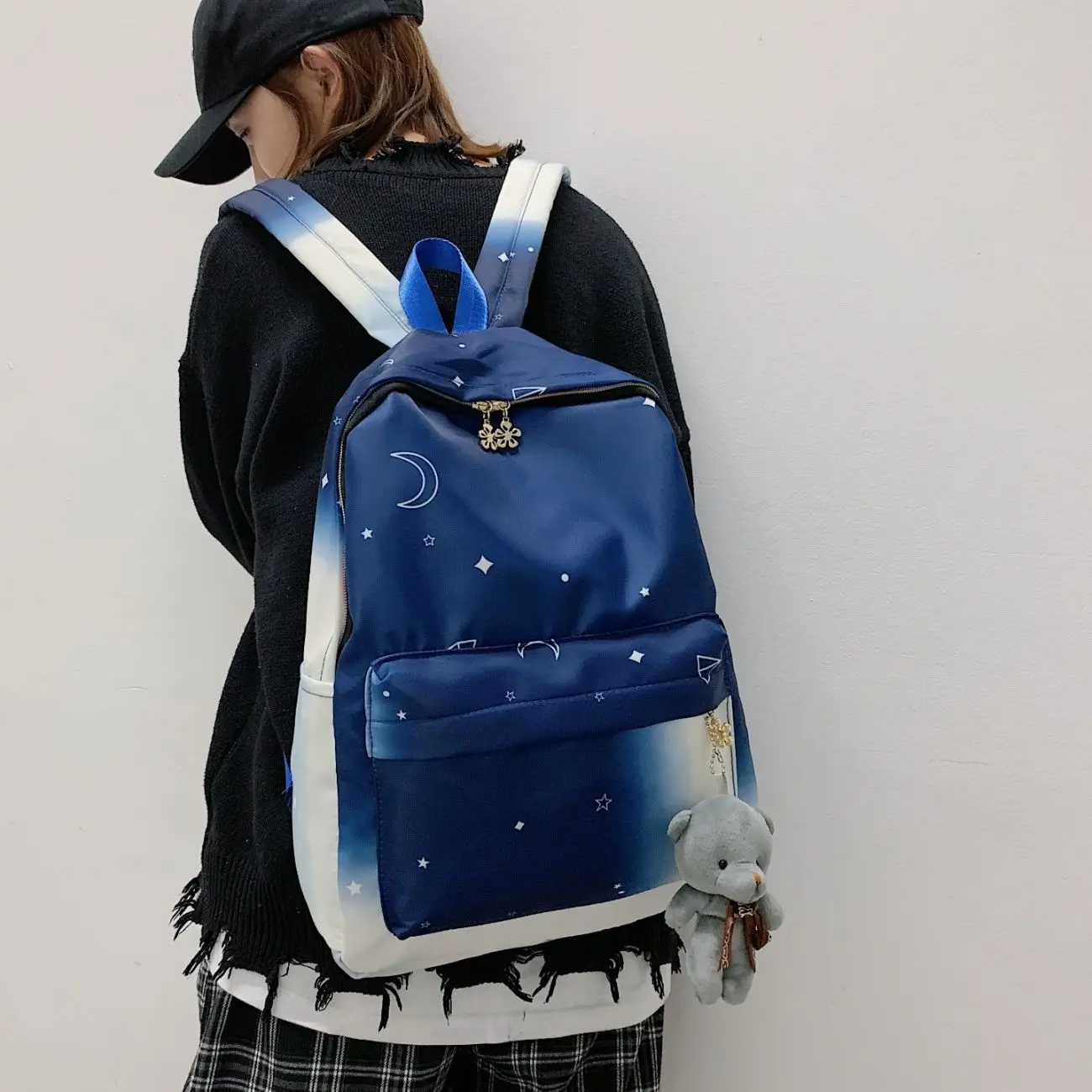 

2022 Star Sky Printed Schoolbags Women's Two Tone Backpack Teenage Girls Waterpoof Bookbags Fashion School Bag Orange Satchel