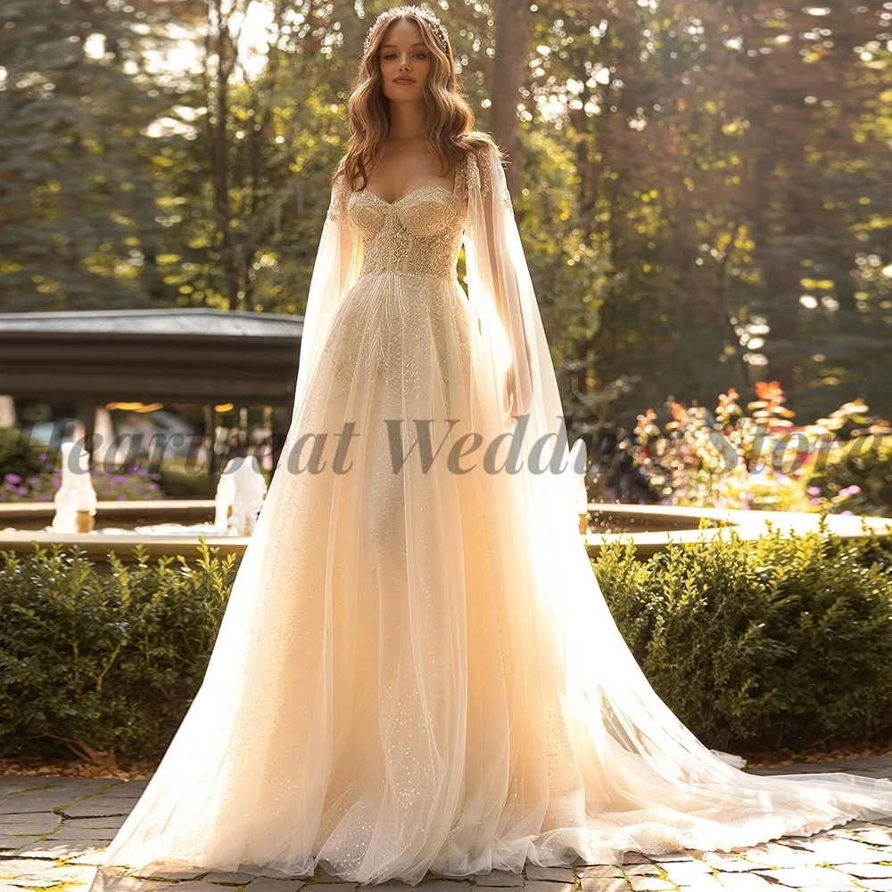 

Detachable Sleeve 2023 Wedding Dress Gorgeous A-Line for Ladies with Backless Court Train Sweetheart and Applique Sequins Beads