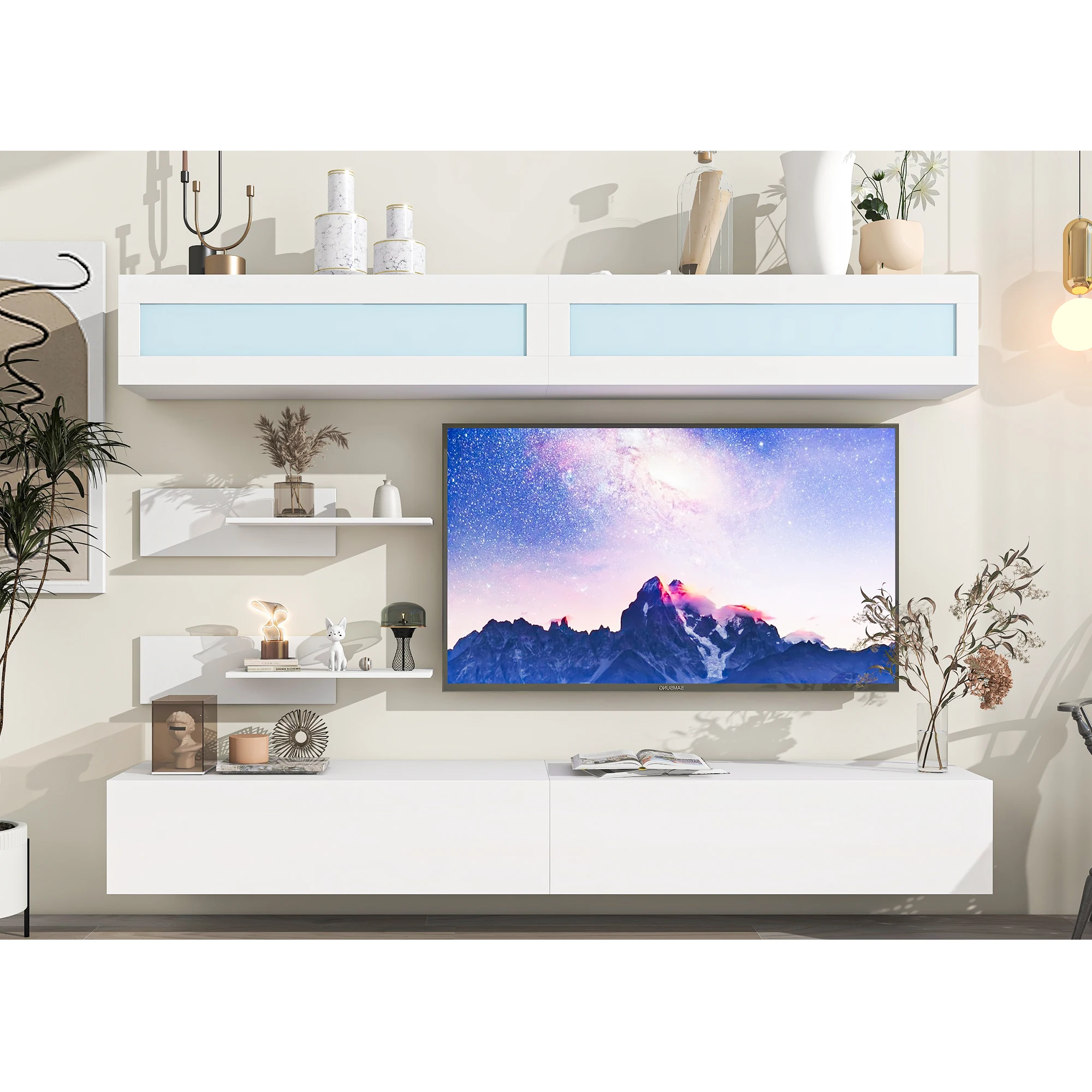 W/4 Media Storage Cabinets&2 Shelves Modern High Gross Enter