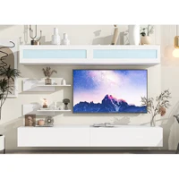 Wall Mount Floating LED TV Stand W/4 Media Storage Cabinets&2 Shelves Modern High Gross Entertainment Center for 95+ Inch TV