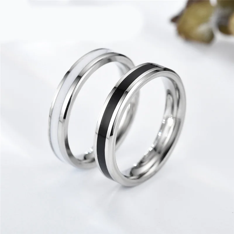 

Valentine's Day Simple Couple Ring Jewelry Gift Fashion 4mm/6mm 316 Stainless Steel Black And White Dripping Oil Ring