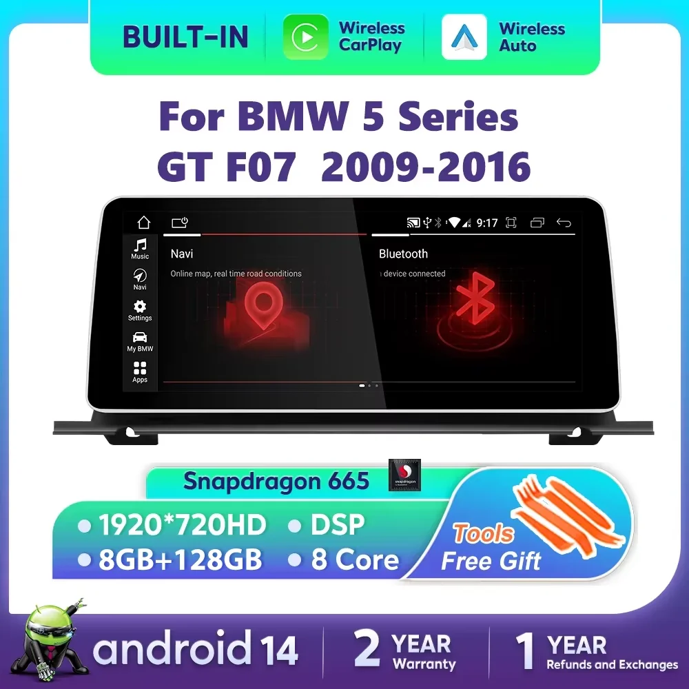 Android 14 беспроводной CarPlay для BMW 5 серии GT F07 2009-2016 Multiemdia плеер автомобильный