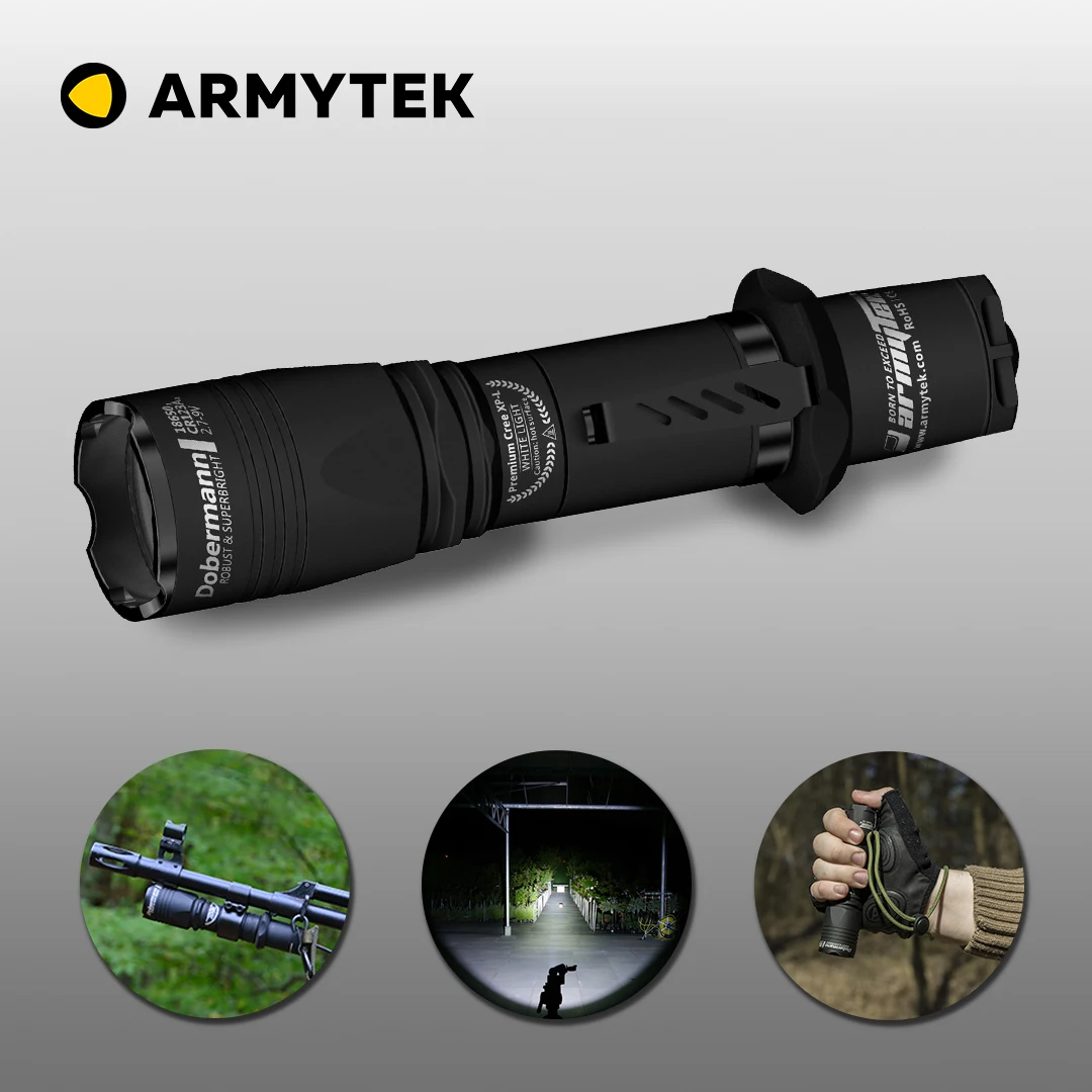 Светодиодный тактический фонарь Armytek Dobermann XP-L HI (F02003BC / F02003BW) Компактный тактический фонарь 2 в 1