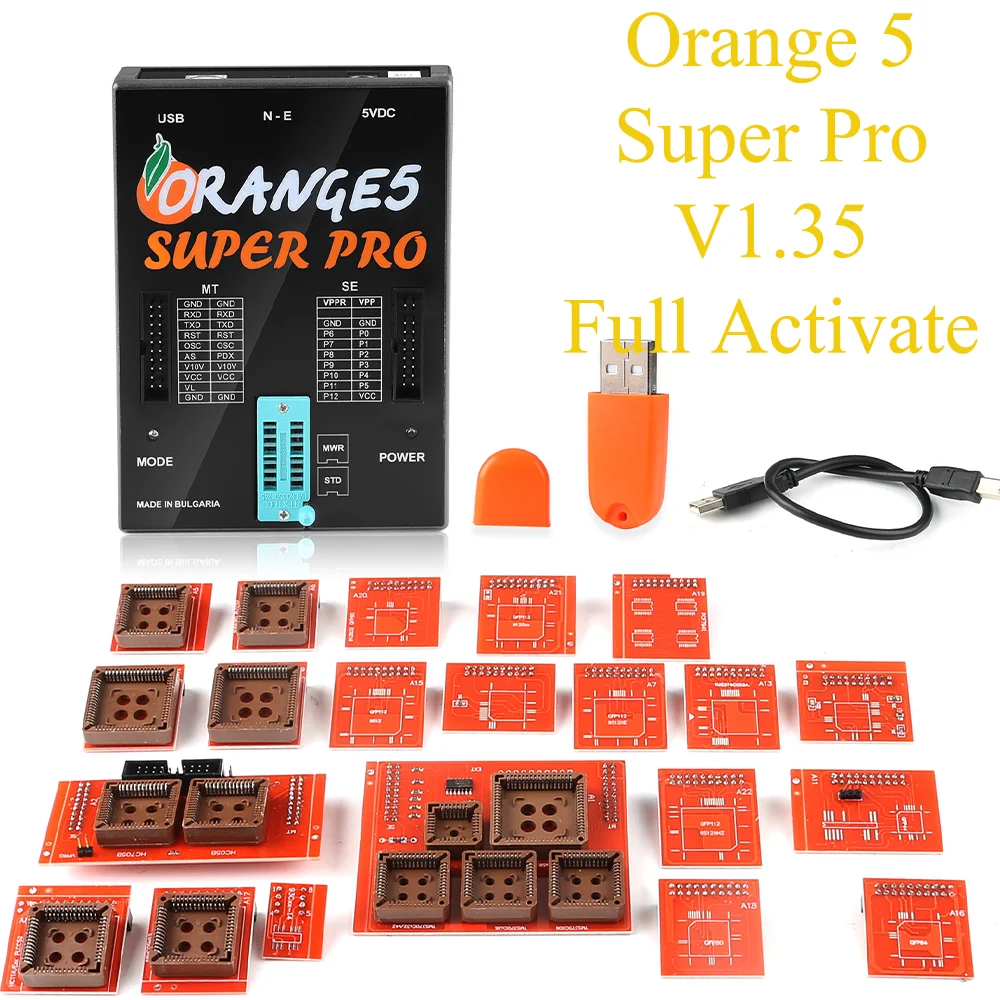 

Orange5 Super Pro V1.35 Programming Tool With Full Adapter USB Dongle for Airbag Dash Modules Fully Activate Auto Programmer
