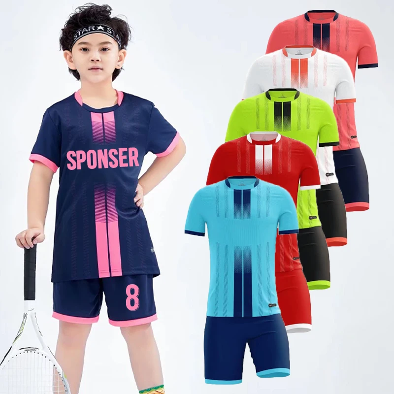 

New DIY Kid Boy Football Uniform Jersey Short Sleeve Tshirt And Shorts Suit Kit Personalized Customized Name Number
