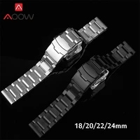 18202224mm solid stainless steel strap 3 pointer metal watch band folding buckle with safety men replace watch accessories