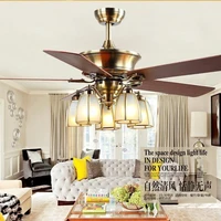 All copper ceiling fan lamp Tiffany wood leaf fan lights living room dining room Retro Mediterranean Home ventilador de techo