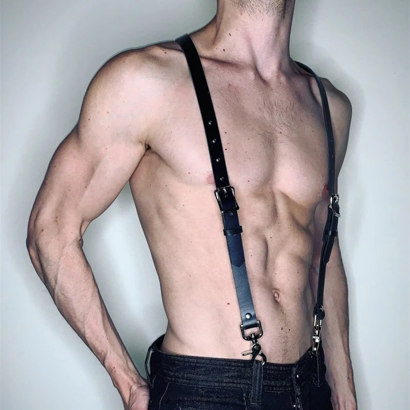 

Leather Harness Men Belt Body Bondage Adjustable Sexy Punk Body Chest Straps Suspenders Gay Sword Belt Rave Club Goth Clothing