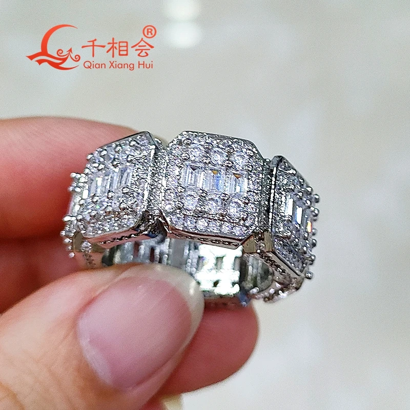 11mm small square Eternity  Sterling 925 Silver hip hop  Moissanite Ring Men women  Diamonds Male fine Jewelry