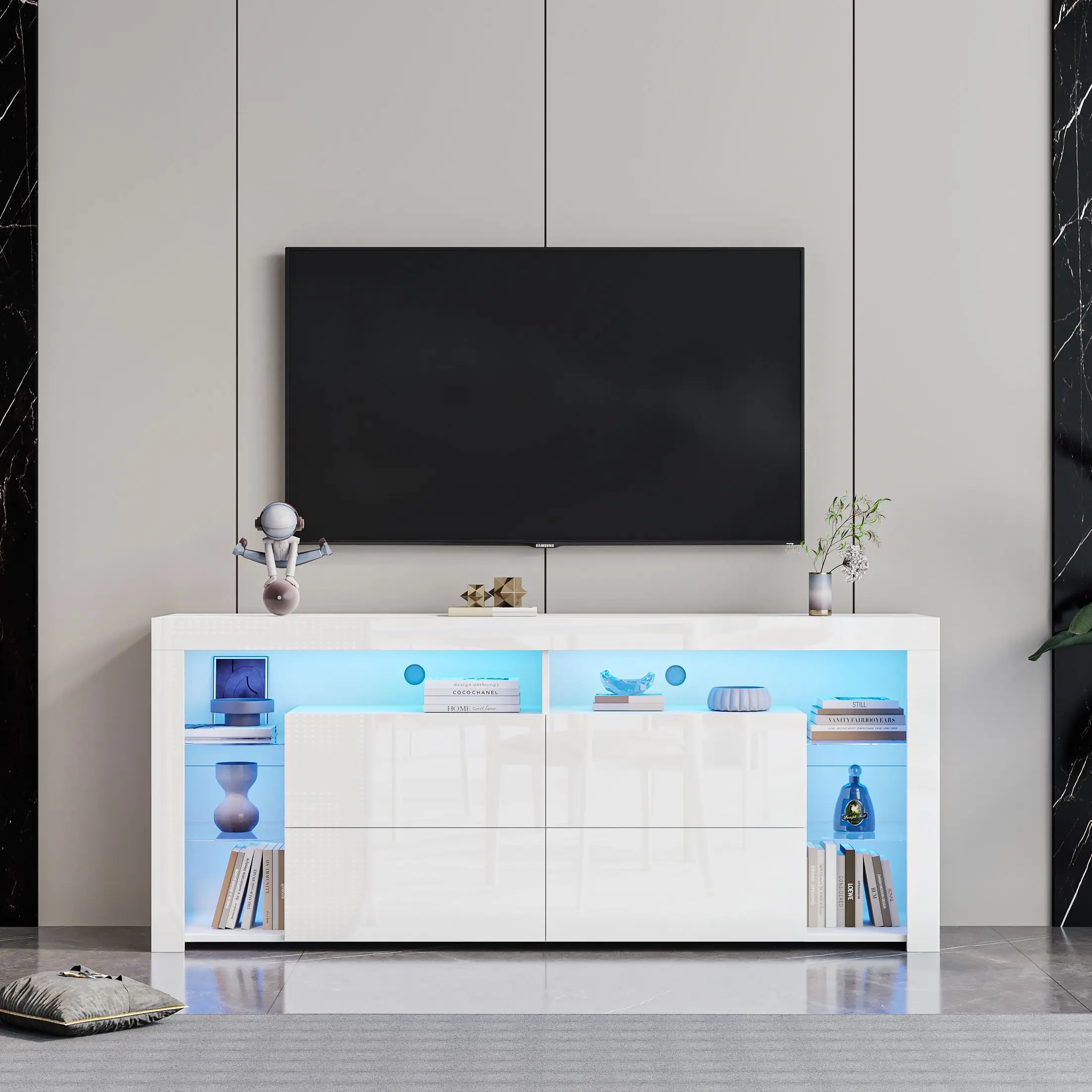 W/4 Storage Cabinet &open Shelves For Living Room Bedroom Wh
