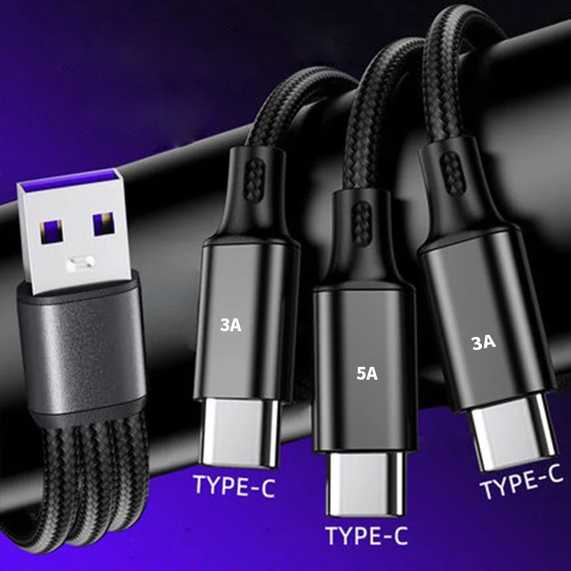 

3in1 Data USB 5A Cabl Fast Charger Charging Cable For OPPO Find X2 Neo A74 A76 Lite Reno 4 3 5G A16S Android phone type c