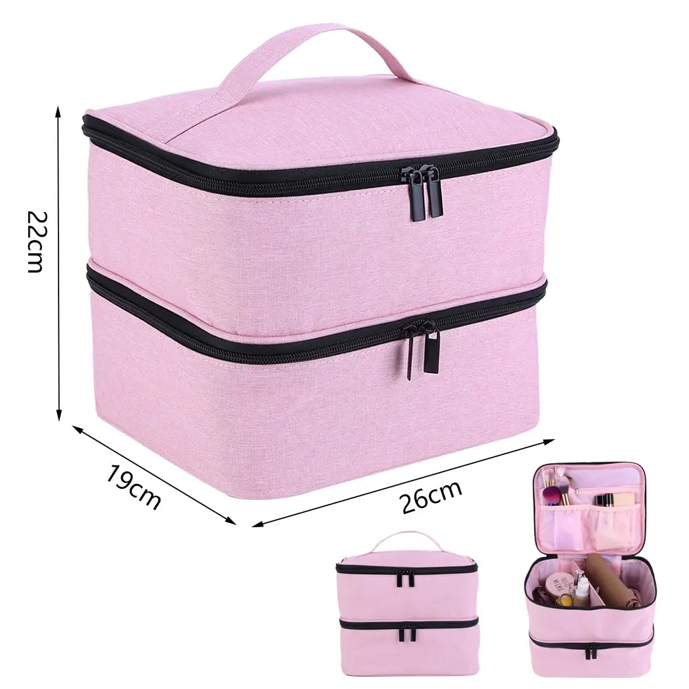 30 Grids Nylon Makeup Bag Double Layer Design Handbag Manicure Bag with Handle Travel Essentials Oil Case Nail Organizer Bag images - 6