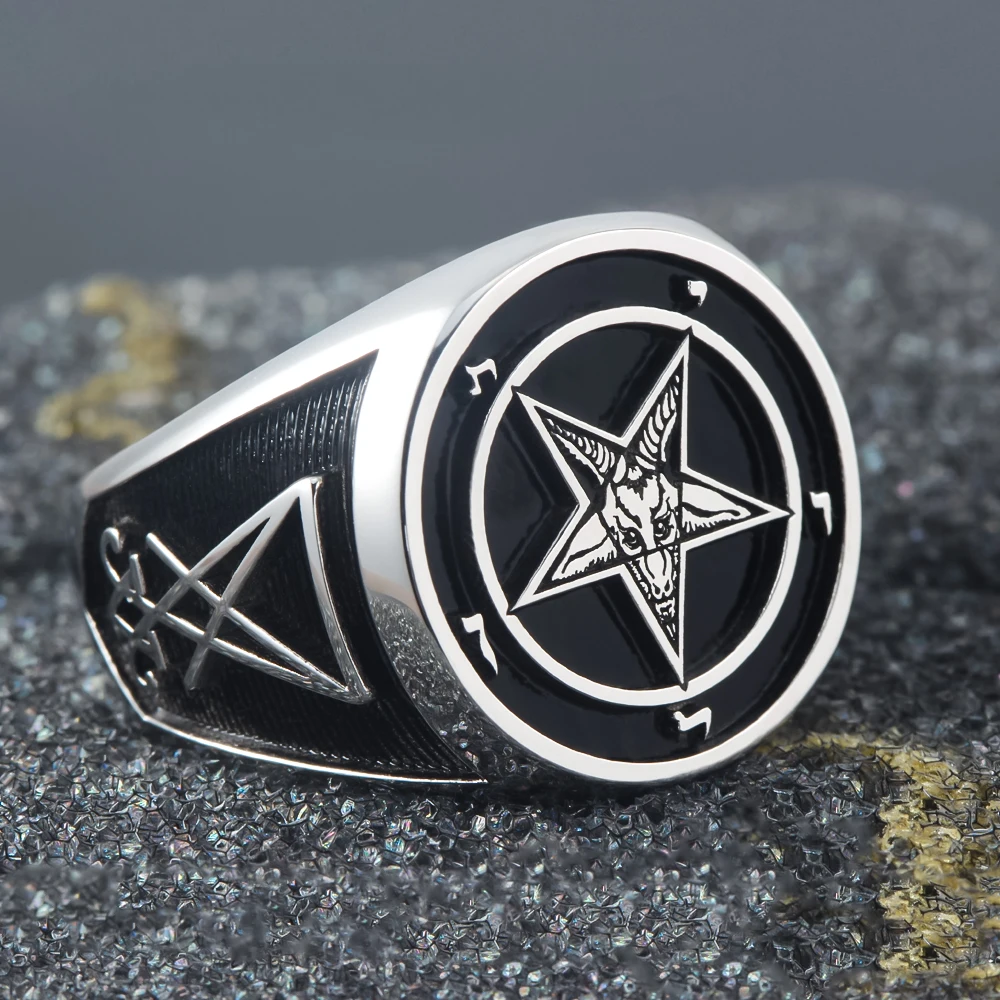 Фото Церковь Сатаны, Sigil Baphomet, Lucifer, сатановая печатка, значок, языческое серебряное кольцо №5