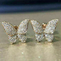 simple stylish zircon butterfly shaped stud earrings women romantic earrings accessories for wedding party fashion girls jewelry