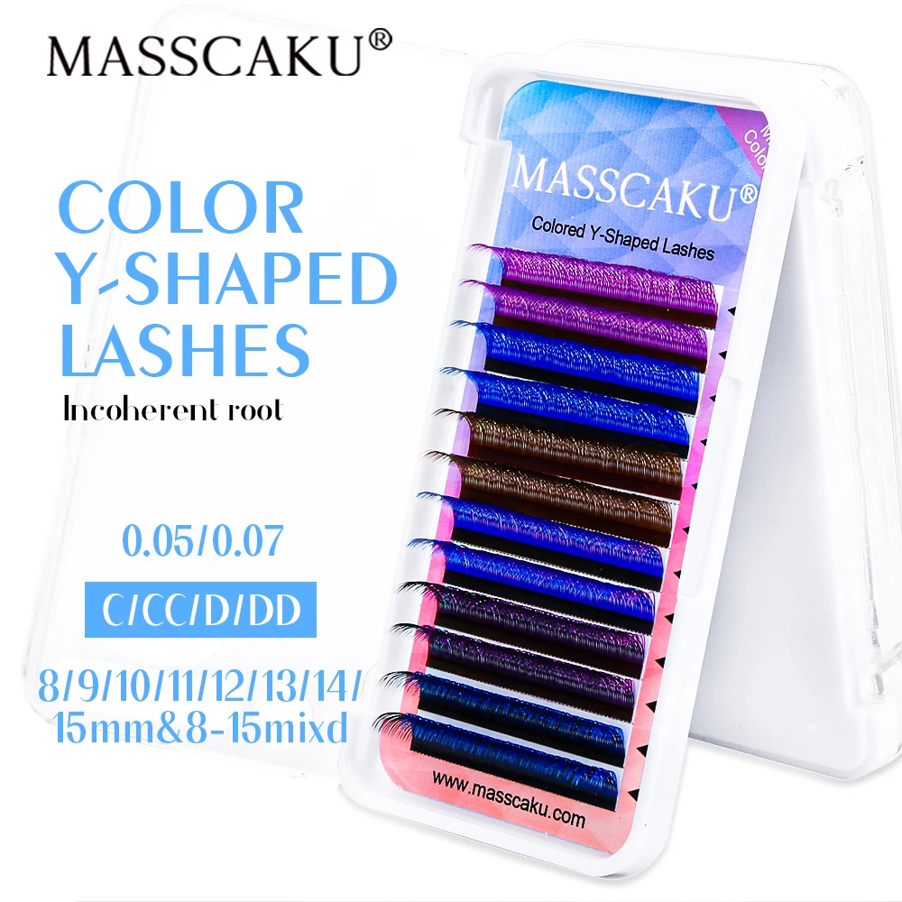 MASSCAKU C/D Curl YY Shape Mixed Color Eyelashes Extension Two Tip Y Type Lashes Natural Soft False Individual Eyelash Makeup