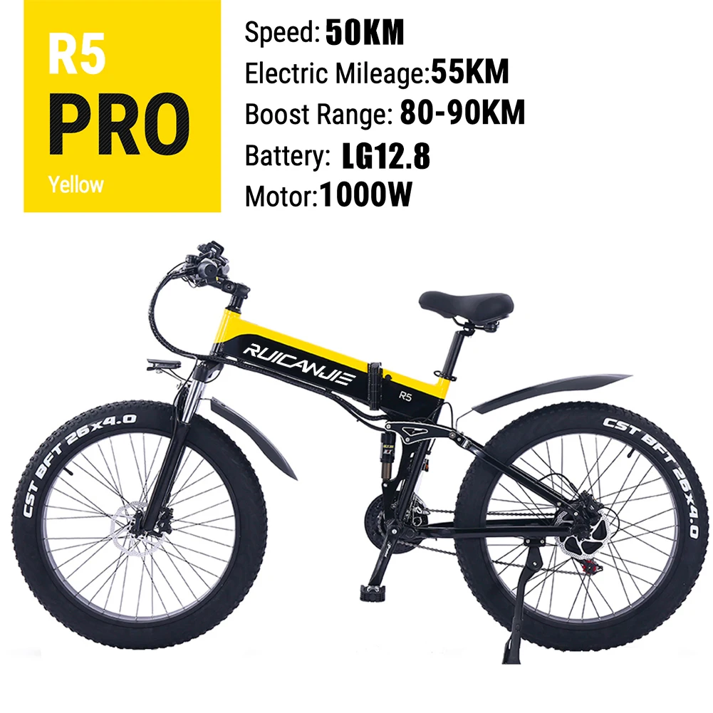 

EU Stoc Electric Bike 1000W 21-speed Hydraulic Brakes Folding Snow 4.0Inch Double Disc Fat Tire City for Adult Bicycle MTB Ebike