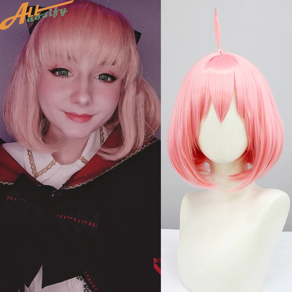 Allaosify Synthetic Cosplay Wig With Bangs Hair Accessories Anime Short Straight Pink Hair Cosplay Lolita Wigs For Women Girl