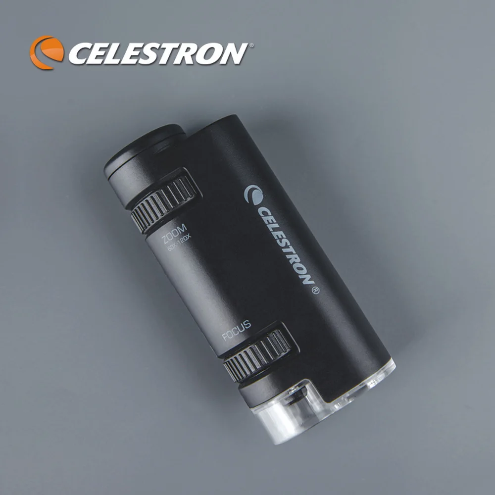 Фото Celestron 60X-120X портативный ручной монокулярный микроскоп с бесступенчатым зумом, источник света, фокус, легкий для начинающих/детей №1