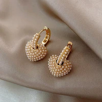 2022 popular korean style sweet pearl love heart dangle earrings for woman fashion luxury jewelry party girls unusual earrings