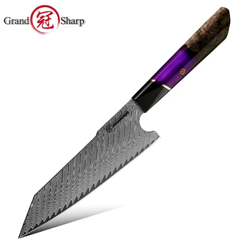 Премиум кухонные ножи Grandsharp, поварской нож, японское лезвие из дамасской стали Kiritsuke AUS10, розовая ручка из дерева, оранжевый, фиолетовый нож