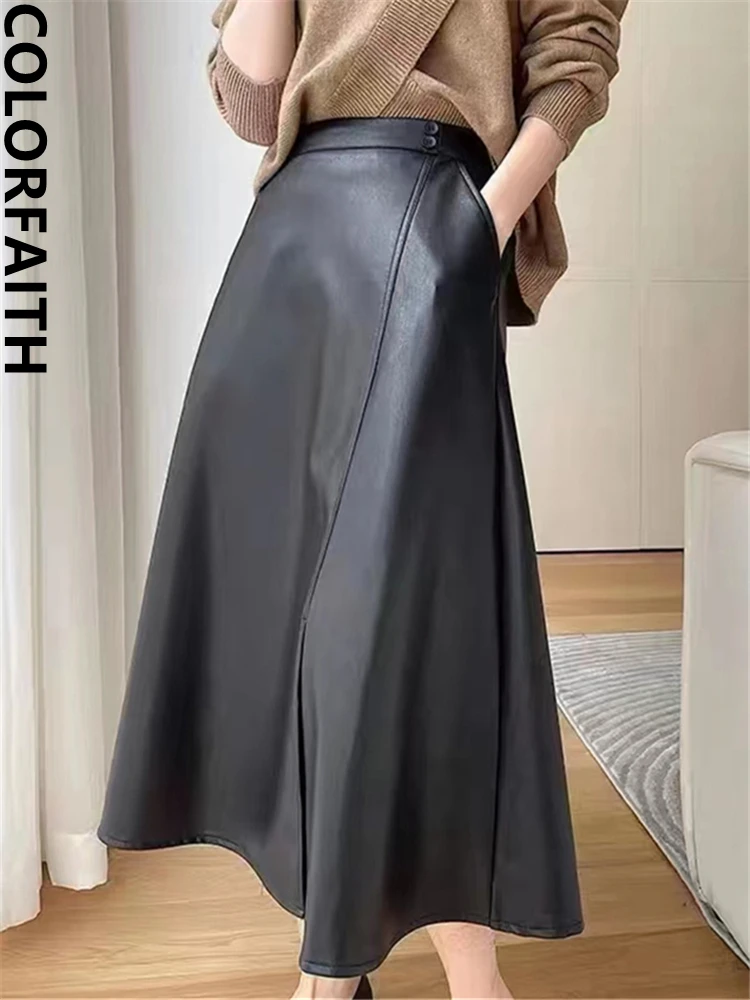 

Colorfaith, новинка 2022, винтажная, шикарная, Корейская, модная, с высокой талией, а-силуэта, с разрезом, элегантная, Осень-зима, женские длинные юбк...