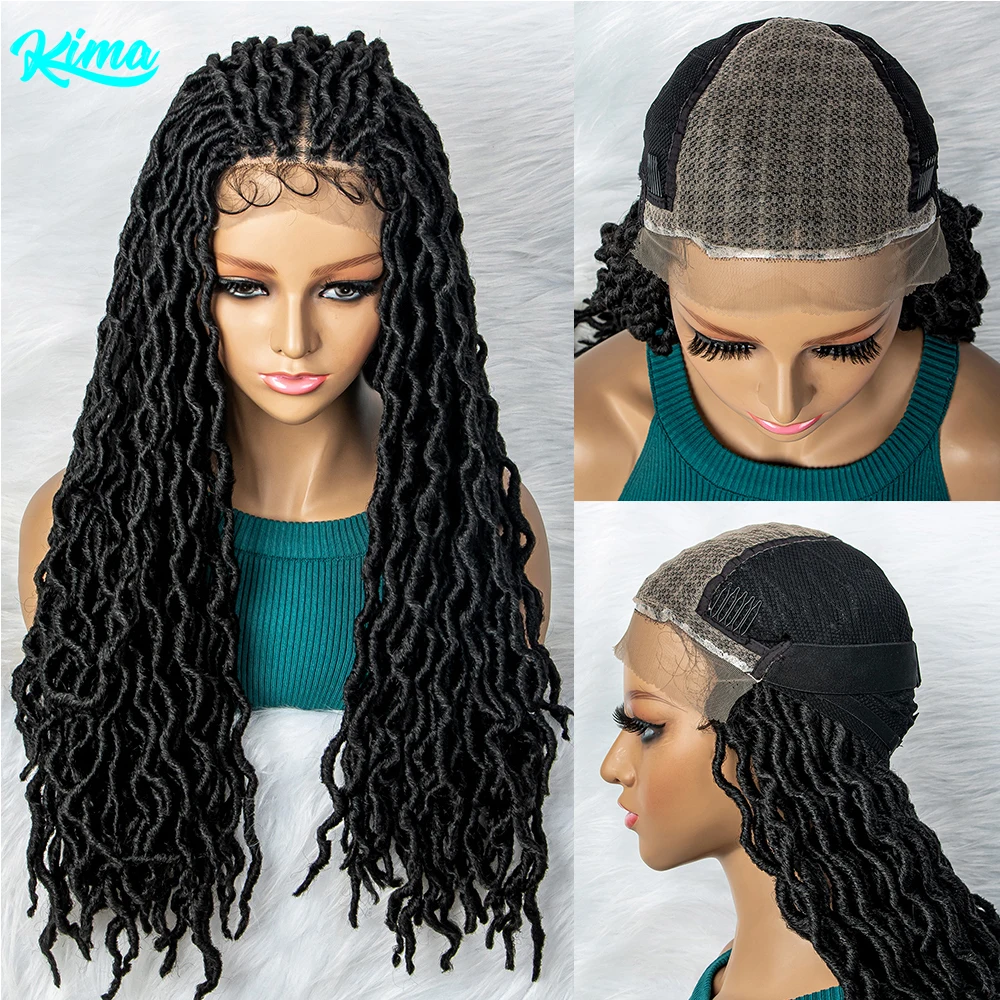 Synthetic Lace Front Wig Braided Wigs Braid African With Baby Hair Curly Wave Wavy Braided Lace Front Dreadlocks Wigs