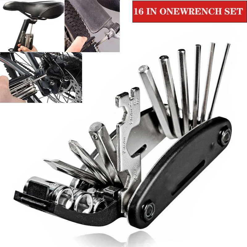 Multifunctional Folding 16 in 1 Used Bicycle Repair Bike Tool Kit Hex Wrench Nut Tire Repair Hex Wrench Screwdriver Socket