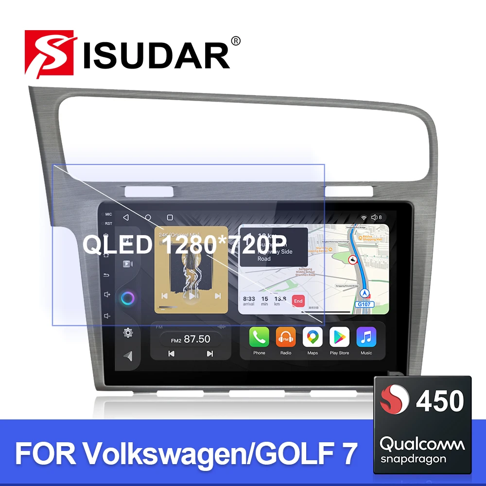 

Isudar Android QLED Car Multimedia For VW/Volkswagen/Golf 7 2013+ autoradio Qualcomm 8 Core RAM 4GB GPS Stereo Carplay No 2Din