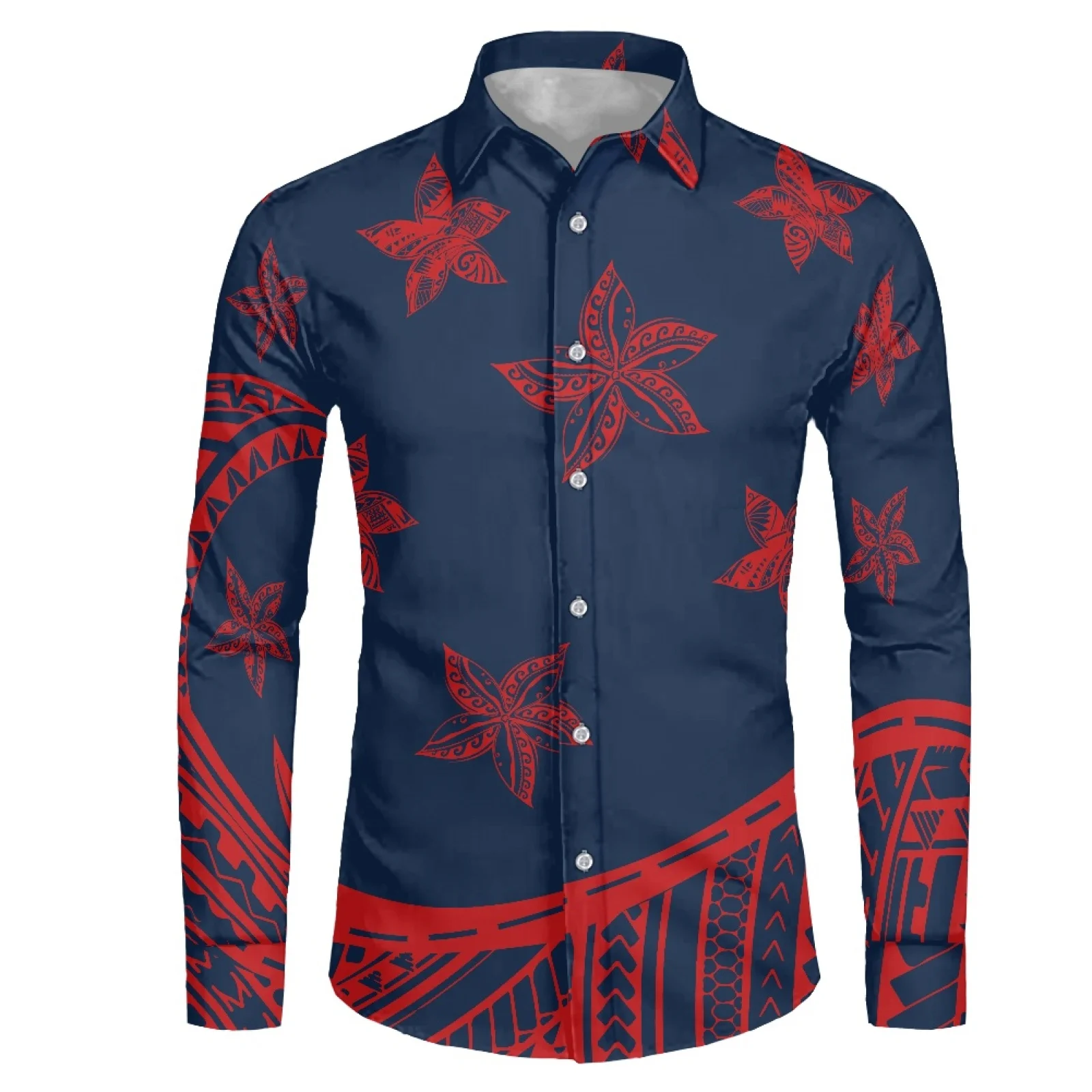 

Полинезийское племенное тонгань Тотем тату Тонга принты против морщин не гладить тонкое мужское платье Повседневная рубашка с длинным рук...