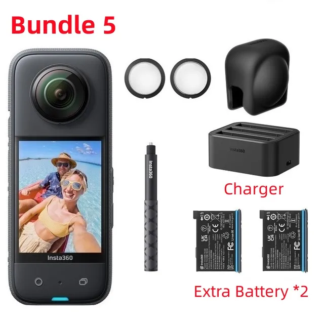 Insta360 X3 + 1.2m selfie stick + Lens Guards + Cap + Charger + 2 batteries + 64Gb SD card