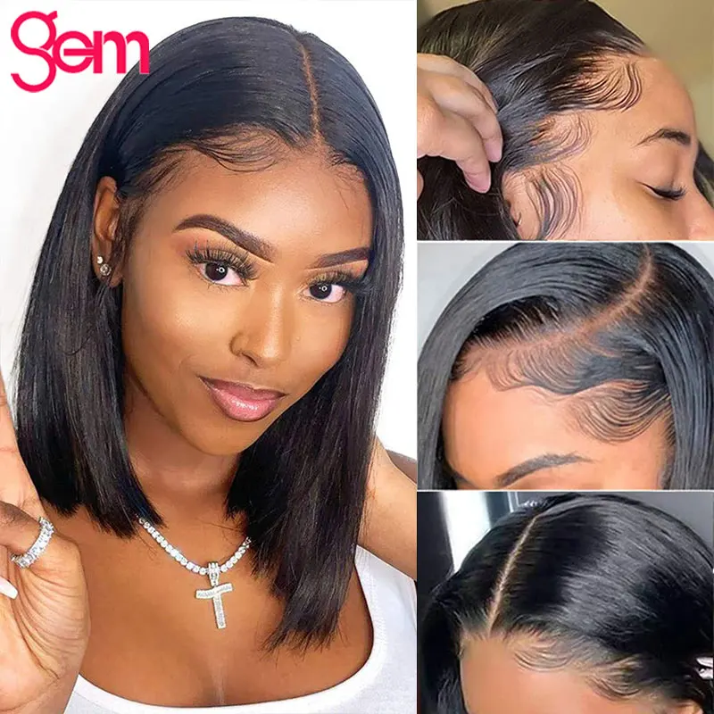 

Bob Wig Lace Front Human Hair Wigs 13x4 HD Transparent Lace Frontal Brazilian Remy Natural Straight Short Wigs For Black Women