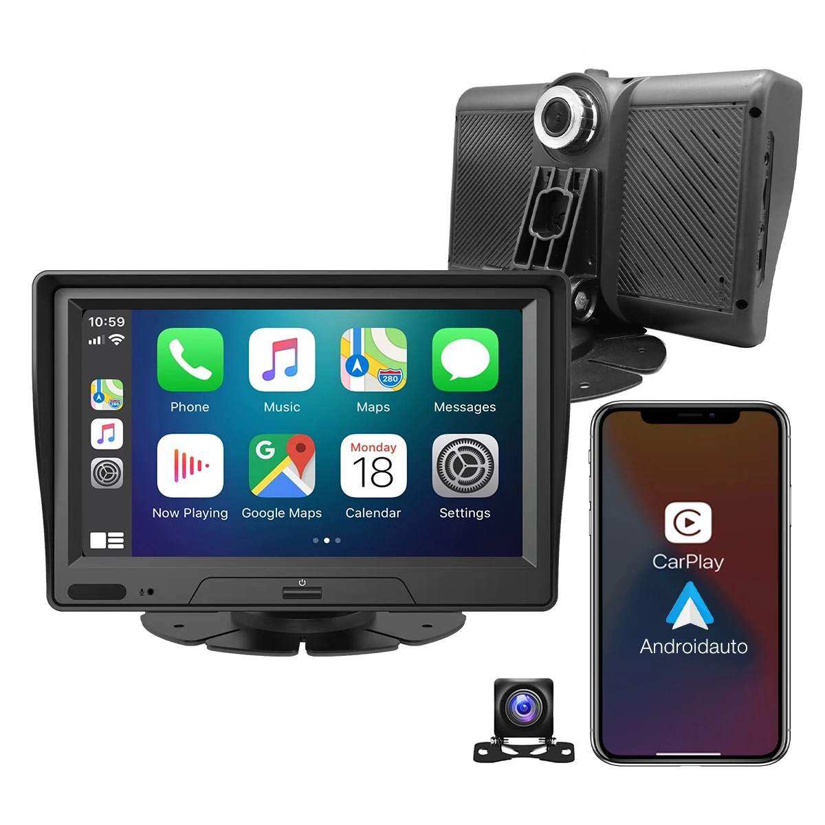 

2022 Portable Carplay Android Auto 7 Inch Car GPS Navigation DVR Video Recorder Front & Rear HD Camera BT WIFI FM TMC For Iphone