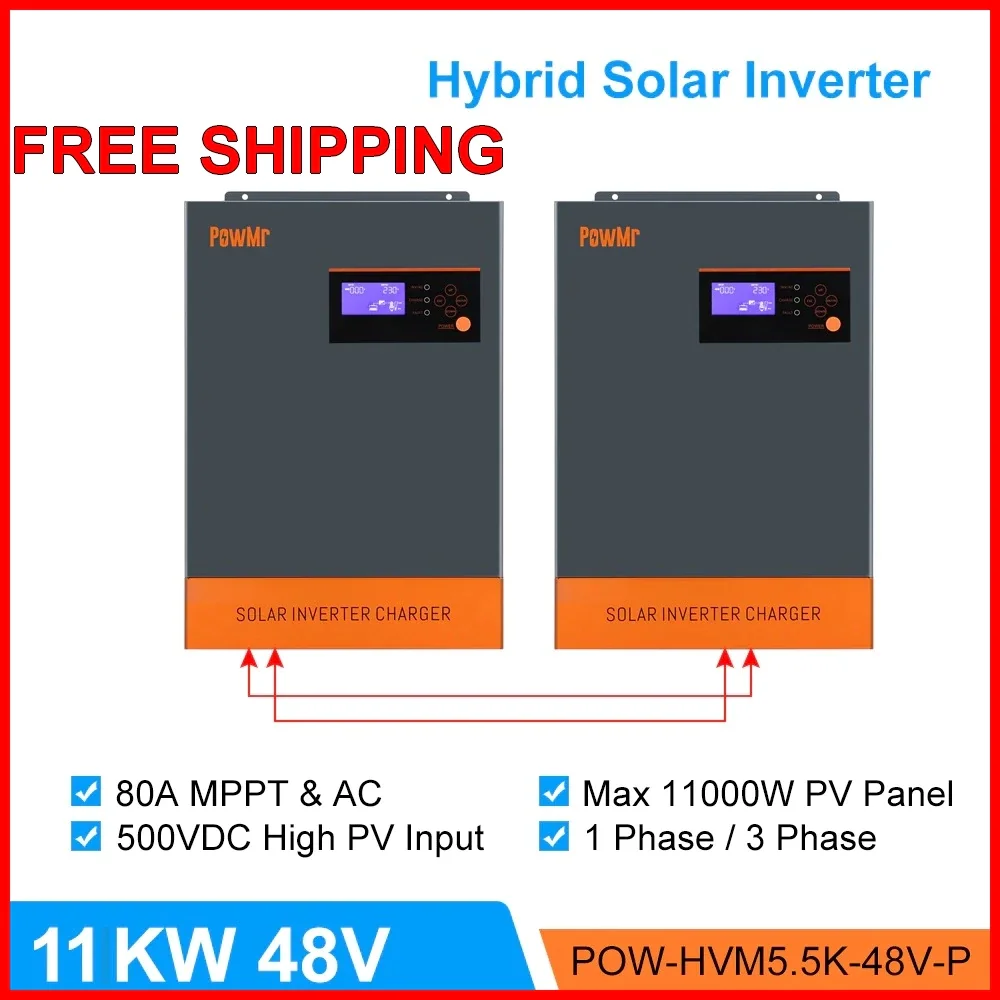 

NEW Hybrid Solar Inverter 11KW 48V 220V 500Vdc PV Input 80A MPPT Solar Charger And Battery Charger Pure Sine Wave Solar Invers