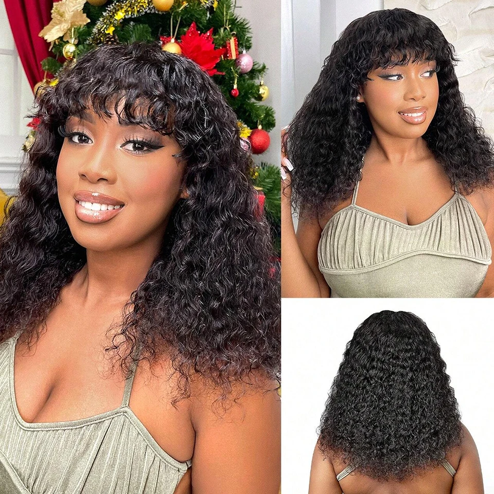 Yyong парики из человеческих волос с глубокой волной челкой для женщин полностью