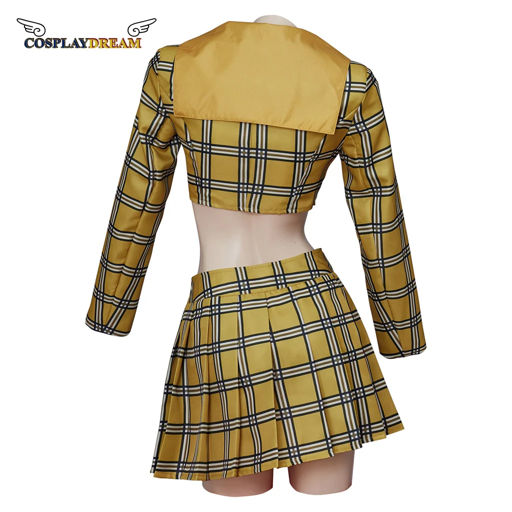 Movie Clueless Cher Horowitz Cosplay Costume Cher Horowitz Fashion Vintage School Outfit Yellow Plaid Top/Skirt suit images - 6