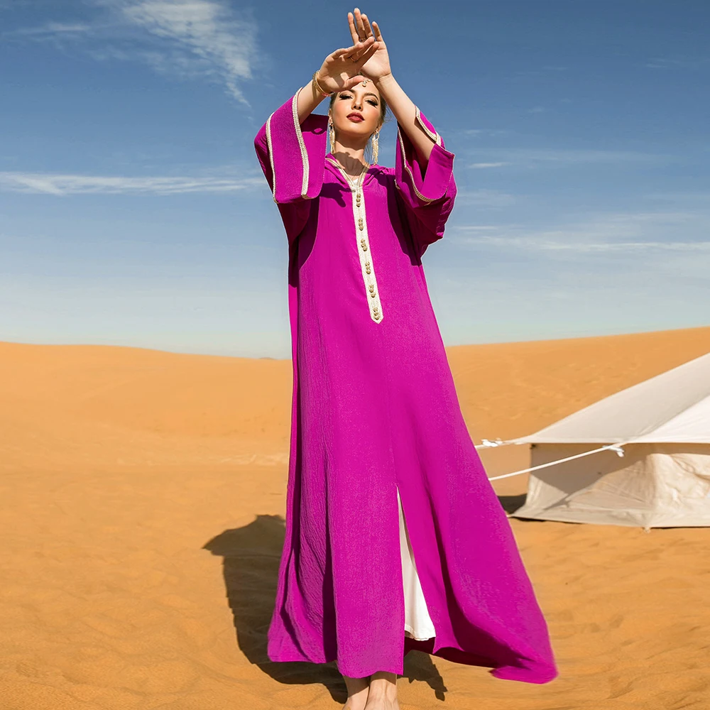 

BA7021 Women's Long Dress Rose Mosaic Ribbon Hooded Dress
