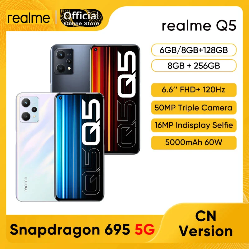 realme Q5 Snapdragon 695 5G Smartphone 6GB/8GB 128GB/256GB 6.6'' 120Hz FHD+ Display 50MP Triple Cameras 5000mAh 60W