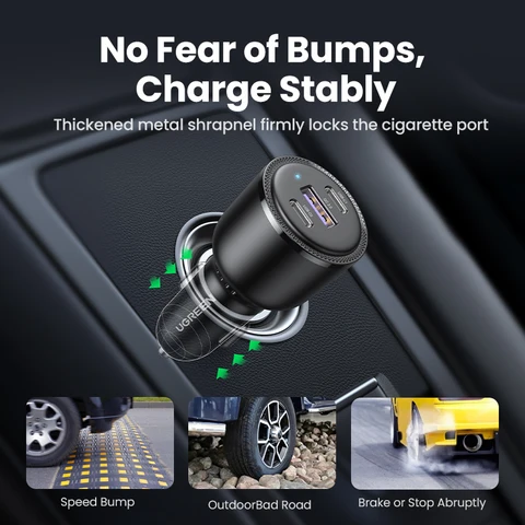 Автомобильное зарядное устройство UGREEN 69 Вт USB Type C с двойным портом PD QC 4,0 3,0, быстрая зарядка для ноутбука, автомобильное зарядное устройство для телефона iPhone 13 12 Samsung