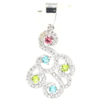 33x18mm multi color 3g green peridot aquamarine pink kunzite white cz silver pendant eye catching