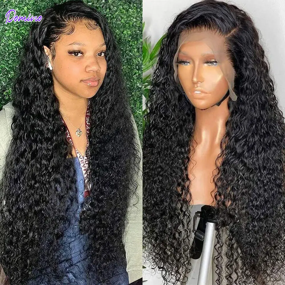 Water Wave Lace Front Wigs Brazilian Remy Transparent Human Hair Wigs  For Women Deep Curly Lace Closure Wig Natural  Baby Hair