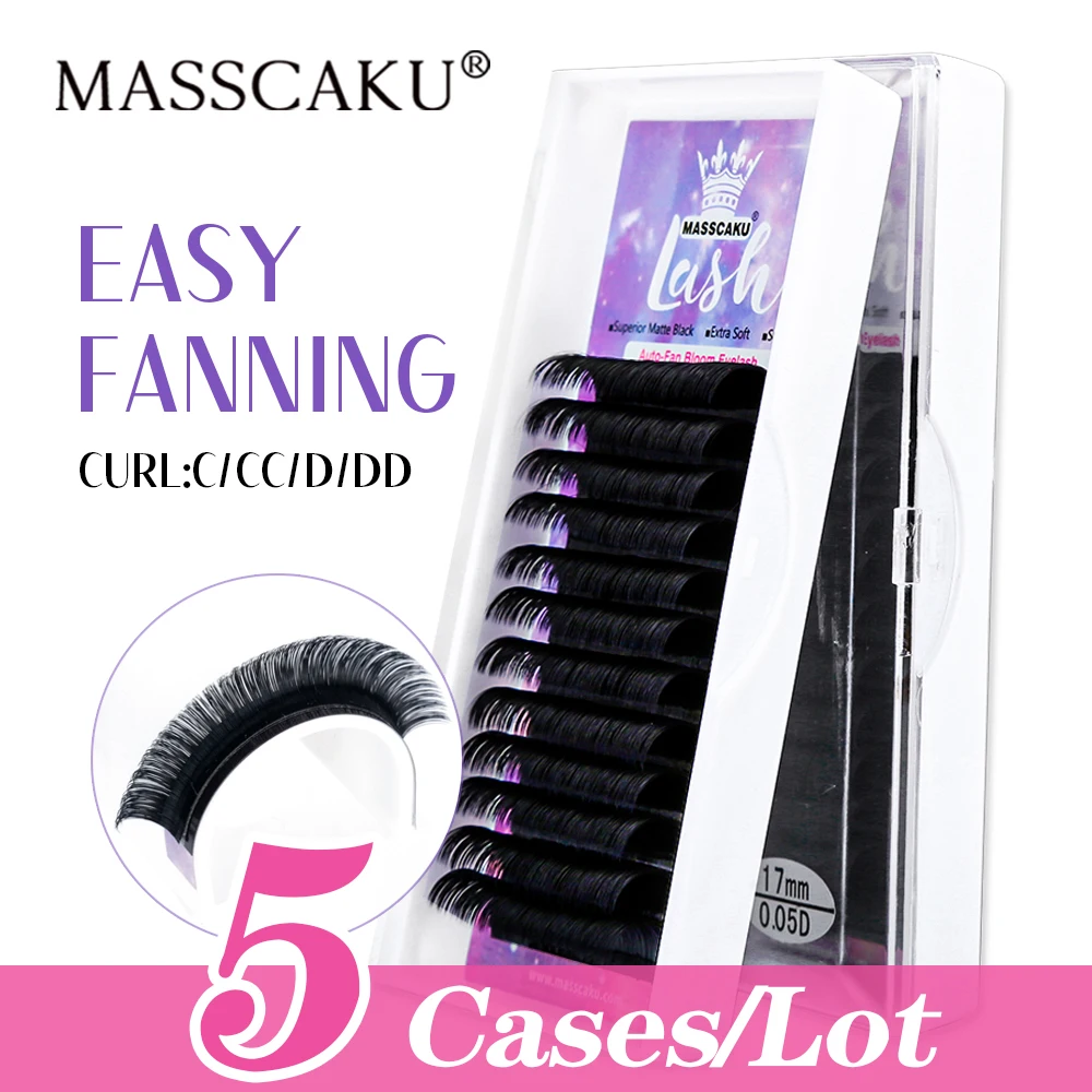 5case/Lot MASSCAKU 12Lines Easy Fanning Lashes Professional Mink Individual Eyelashes Auto Fan Eyelash Extensions