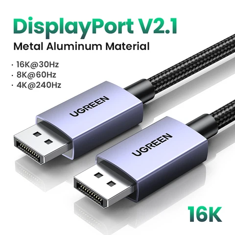 Кабель UGREEN 16K Displayport DP2.1 8K 4K @ 240 Гц, видео аудио кабель для ТВ-приставки Xiaomi, ПК, ноутбука, монитора, игры, DP кабель, порт дисплея